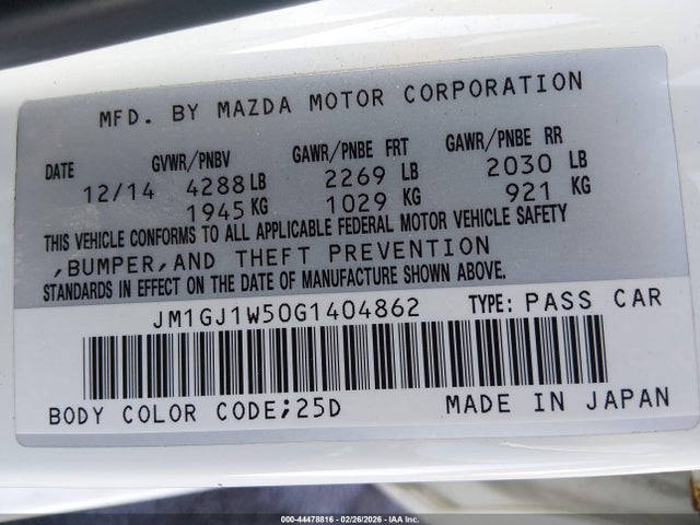 JM1GJ1W50G1404862 Mazda Mazda6 I Grand Touring