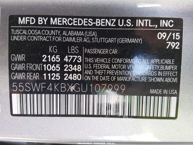 Продажа на аукционе авто 2016 Mercedes-benz C 300 4matic, vin: 55SWF4KBXGU107999, номер лота: 44478821