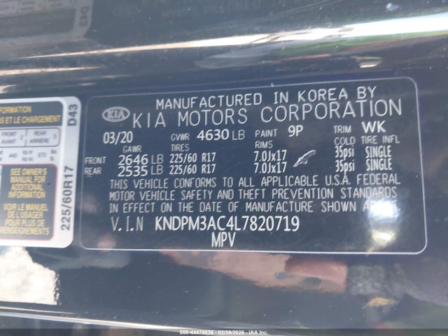 2020 Kia Sportage Lx მანქანა იყიდება აუქციონზე, vin: KNDPM3AC4L7820719, აუქციონის ნომერი: 44478836