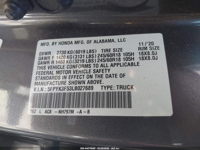 2020 HONDA RIDGELINE 5FPYK3F53LB027689 Photo 8