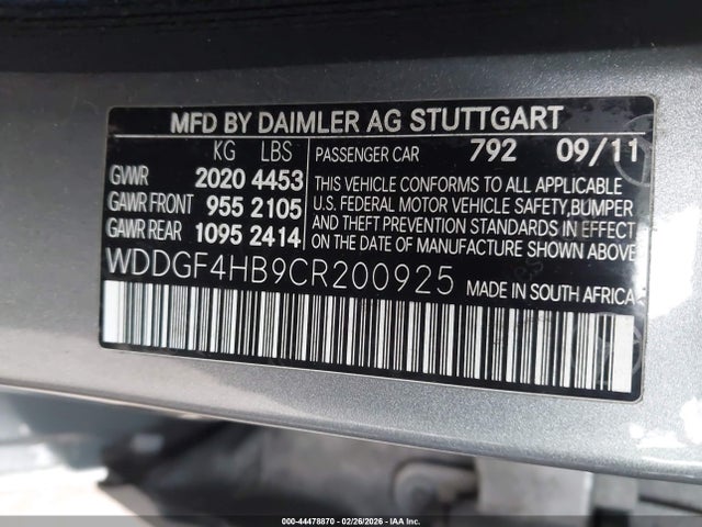 2012 Mercedes-benz C 250 Luxury/sport მანქანა იყიდება აუქციონზე, vin: WDDGF4HB9CR200925, აუქციონის ნომერი: 44478870