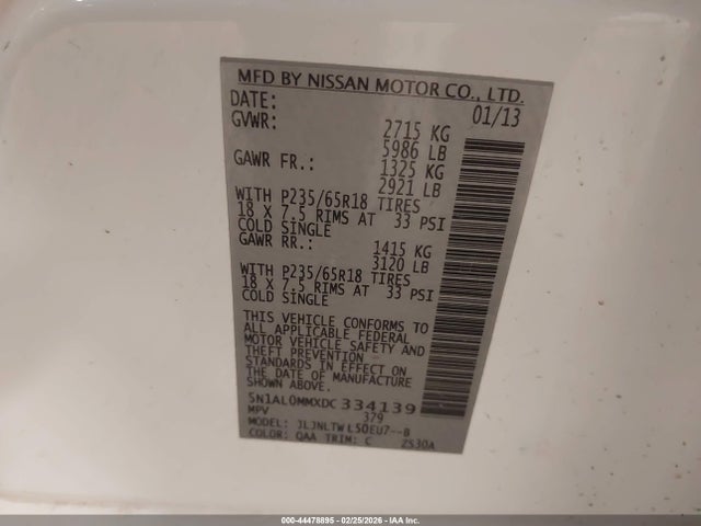 Aukcja sprzedaży 2013 Infiniti Jx35, vin: 5N1AL0MMXDC334139, numer aukcji: 44478895