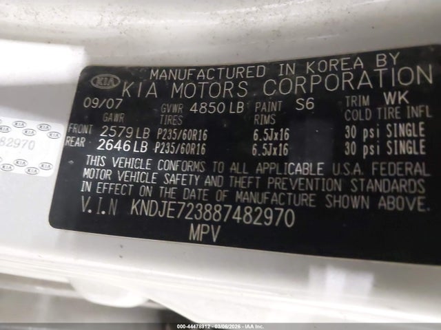 44478912 :رقم المزاد ، KNDJE723887482970 vin ، 2008 Kia Sportage Ex V6 مزاد بيع