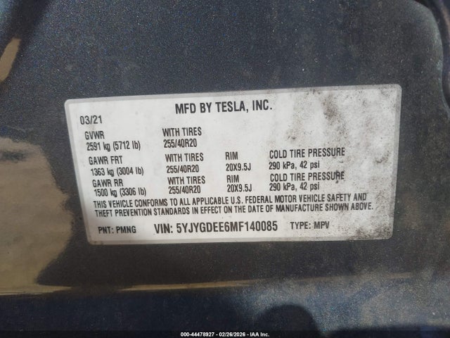 2021 TESLA MODEL Y 5YJYGDEE6MF140085 Photo 8