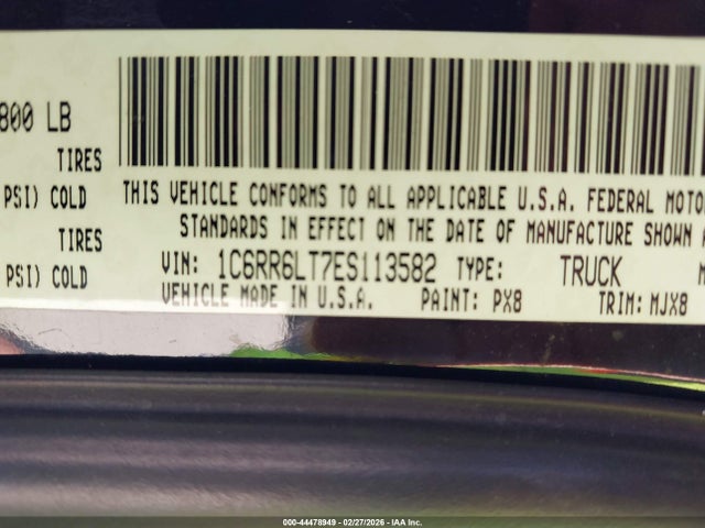 44478949 :رقم المزاد ، 1C6RR6LT7ES113582 vin ، 2014 Ram 1500 Lone Star مزاد بيع