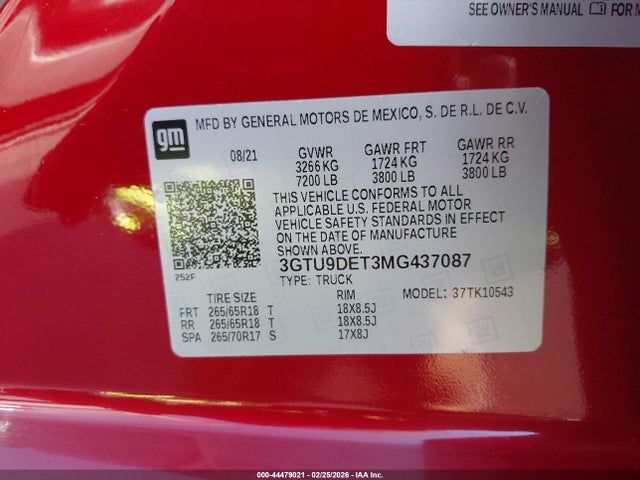 3GTU9DET3MG437087 GMC Sierra 1500 4wd Short Box Slt