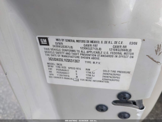 Aukcja sprzedaży 2006 Buick Rendezvous Cx, vin: 3G5DA03L16S631367, numer aukcji: 44479042