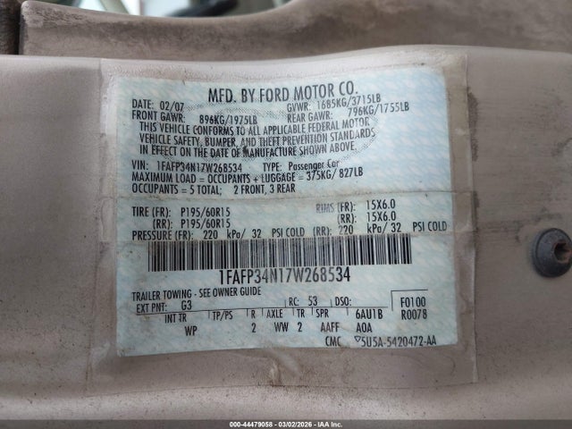 Aukcja sprzedaży 2007 Ford Focus S/se/ses, vin: 1FAFP34N17W268534, numer aukcji: 44479058
