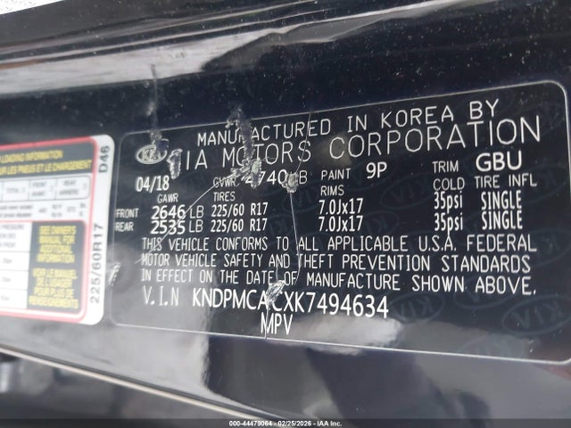 44479064 :رقم المزاد ، KNDPMCACXK7494634 vin ، 2019 Kia Sportage Lx مزاد بيع