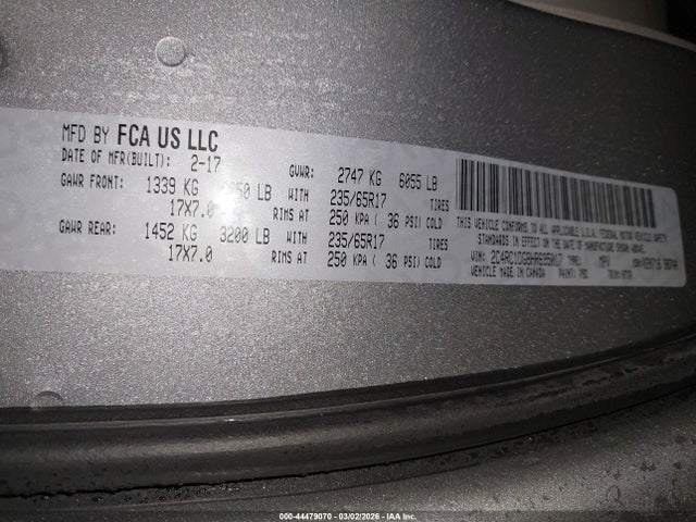 Продаж на аукціоні авто 2017 Chrysler Pacifica Touring, vin: 2C4RC1DG8HR695017, номер лоту: 44479070