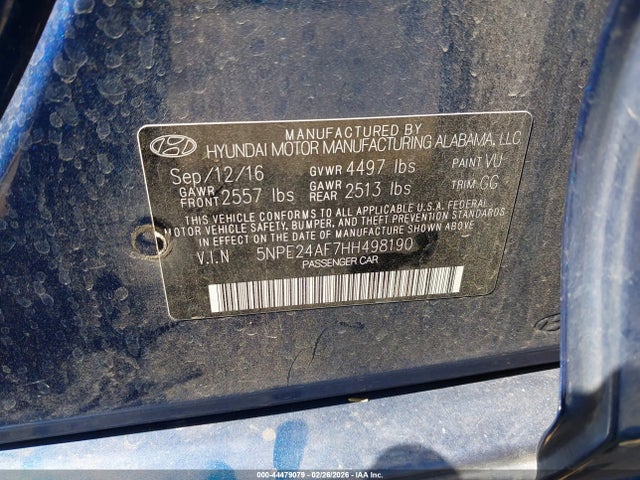 5NPE24AF7HH498190 Hyundai SONATA SE