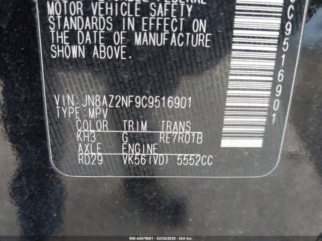 44479081 :رقم المزاد ، JN8AZ2NF9C9516901 vin ، 2012 Infiniti Qx56 مزاد بيع