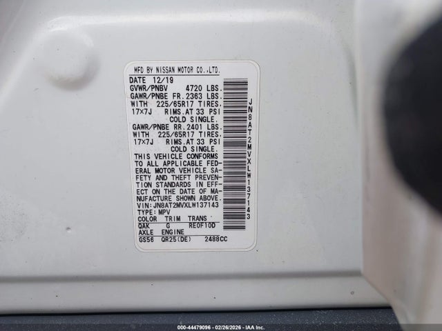 Aukcja sprzedaży 2020 Nissan Rogue Sv Intelligent Awd, vin: JN8AT2MVXLW137143, numer aukcji: 44479096