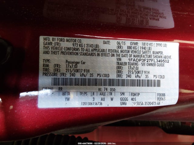Ford FOCUS SE 2015 1FADP3F27FL349502 Image 9