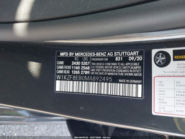 Aukcja sprzedaży 2021 Mercedes-benz E 350 4matic, vin: W1KZF8EB0MA892495, numer aukcji: 44479122