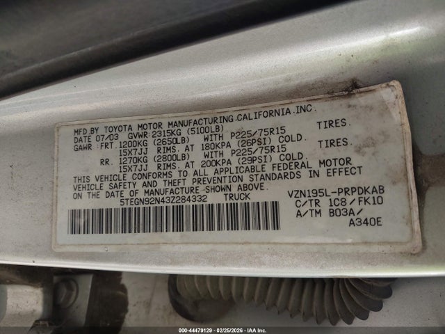 2003 TOYOTA TACOMA 5TEGN92N43Z284332 Photo 8