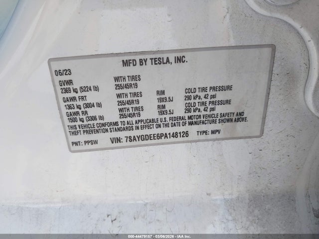 Продаж на аукціоні авто 2023 Tesla Model Y Awd/long Range Dual Motor All-wheel Drive, vin: 7SAYGDEE6PA148126, номер лоту: 44479157