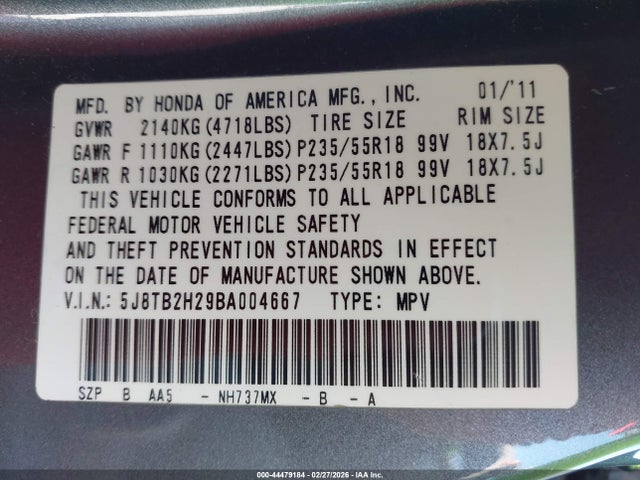 Aukcja sprzedaży 2011 Acura Rdx, vin: 5J8TB2H29BA004667, numer aukcji: 44479184