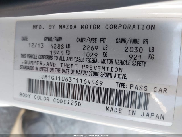 JM1GJ1U63F1164569 Mazda Mazda6 I Sport