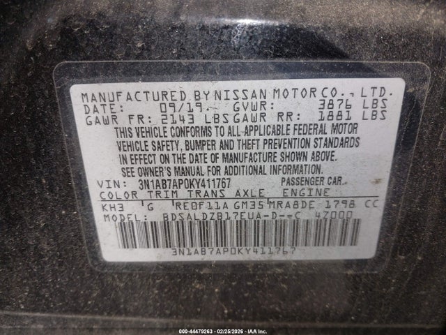 Nissan SENTRA SV 2019 3N1AB7AP0KY411767 Image 9