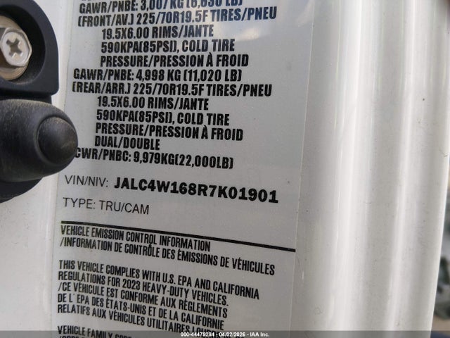 Aukcja sprzedaży 2024 Isuzu Npr Xd, vin: JALC4W168R7K01901, numer aukcji: 44479284
