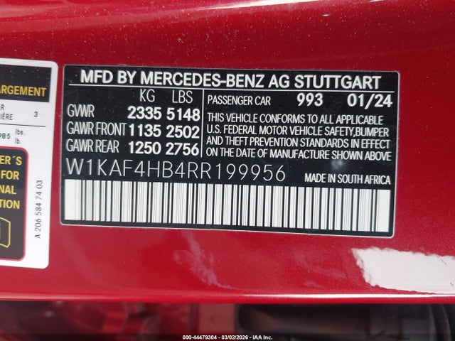 Продажа на аукционе авто 2024 Mercedes-benz C 300, vin: W1KAF4HB4RR199956, номер лота: 44479304