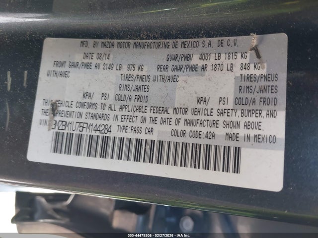 44479306 :رقم المزاد ، 3MZBM1U75FM144284 vin ، 2015 Mazda Mazda3 I Sport مزاد بيع