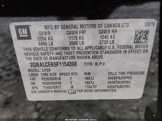 Chevrolet Equinox 2lt 2015 2GNALCEK6F1154398 Image 9