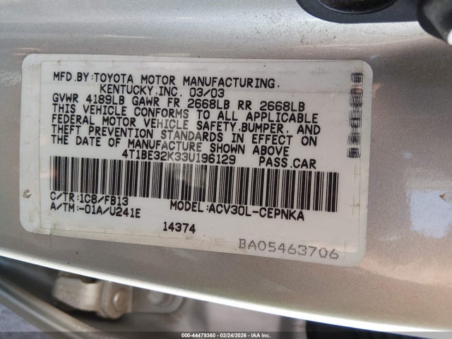 2003 TOYOTA CAMRY 4T1BE32K33U196129 Photo 8