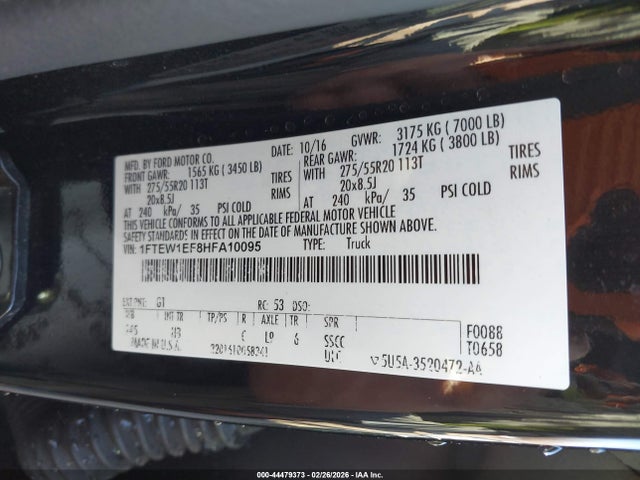 Продажа на аукционе авто 2017 Ford F-150 Lariat, vin: 1FTEW1EF8HFA10095, номер лота: 44479373