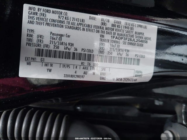 2018 FORD FOCUS 1FADP3F28JL254858 Photo 8