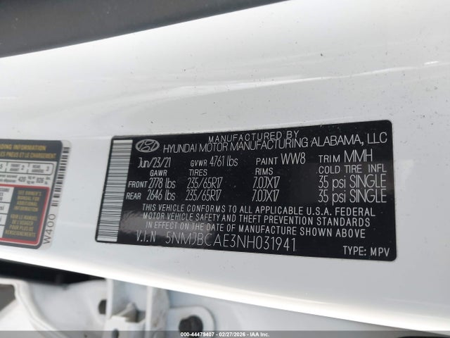 5NMJBCAE3NH031941 Hyundai TUCSON SEL