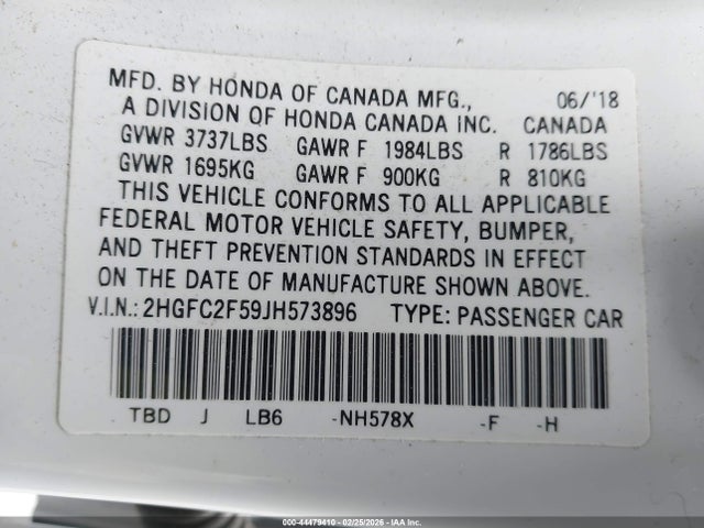 2HGFC2F59JH573896 Honda Civic Lx