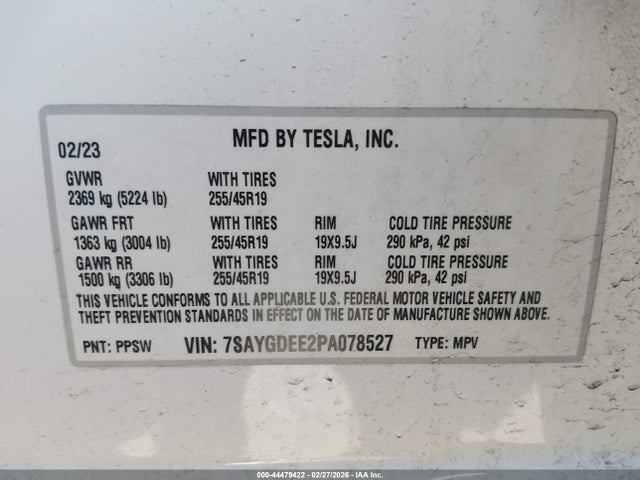 Aukcja sprzedaży 2023 Tesla Model Y Awd/long Range Dual Motor All-wheel Drive, vin: 7SAYGDEE2PA078527, numer aukcji: 44479422