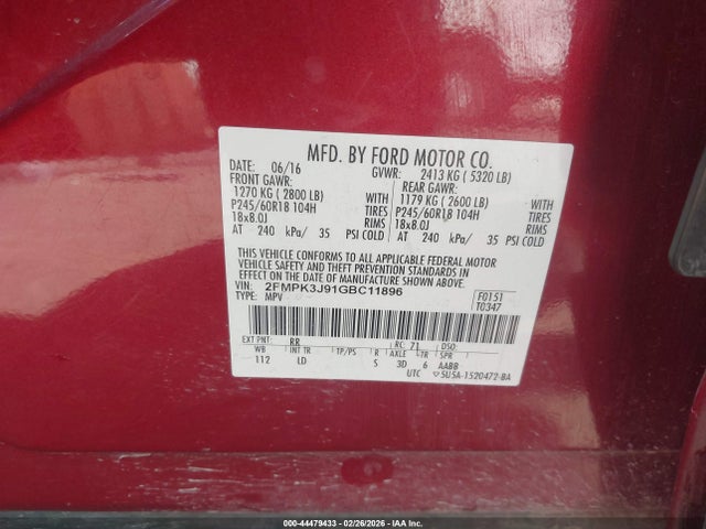 Ford EDGE SEL 2016 2FMPK3J91GBC11896 Image 9