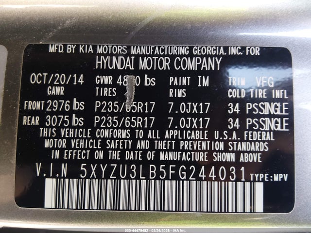 5XYZU3LB5FG244031 Hyundai Santa Fe Sport 2.4l