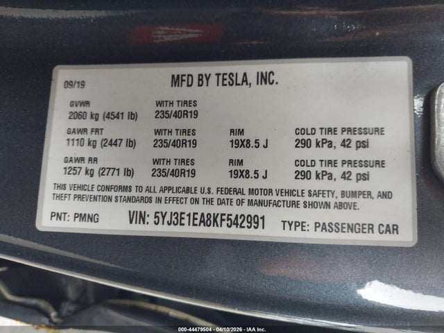 Aukcja sprzedaży 2019 Tesla Model 3 Long Range/mid Range/standard Range/standard Range Plus, vin: 5YJ3E1EA8KF542991, numer aukcji: 44479504