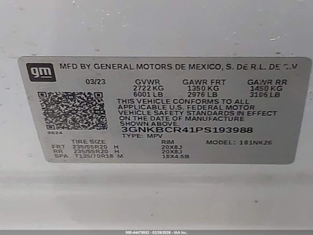3GNKBCR41PS193988 Chevrolet Blazer Fwd 2lt