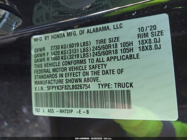 2020 HONDA RIDGELINE 5FPYK3F82LB026754 Photo 8