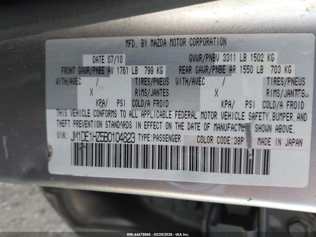 44479565 :رقم المزاد ، JM1DE1HZ5B0104823 vin ، 2011 Mazda Mazda2 Touring مزاد بيع