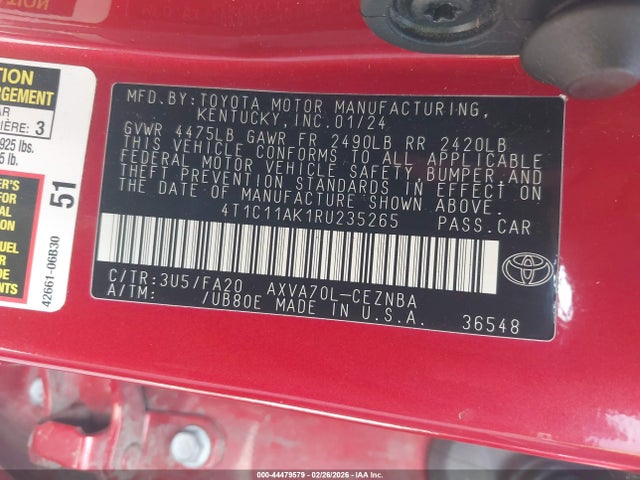 4T1C11AK1RU235265 Toyota CAMRY LE