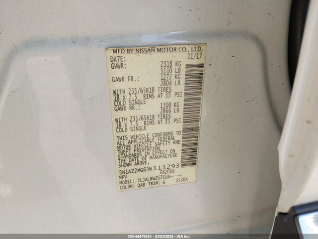5N1AZ2MG6JN111293 Nissan MURANO SL