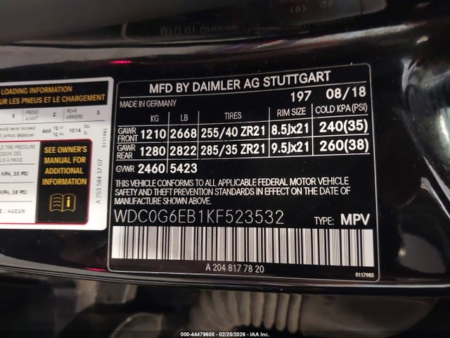 Aukcja sprzedaży 2019 Mercedes-benz Amg Glc 43 4matic, vin: WDC0G6EB1KF523532, numer aukcji: 44479608
