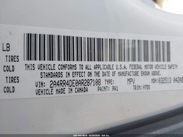Продажа на аукционе авто 2010 Chrysler Town & Country Lx, vin: 2A4RR4DE0AR287108, номер лота: 44479619