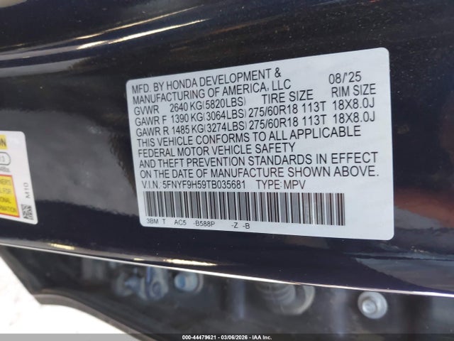 5FNYF9H59TB035681 Honda Passport Awd Trailsport/awd Trailsport Blackout