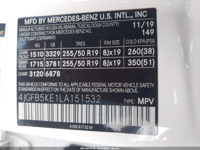 2020 Mercedes-benz Gle 450 4matic მანქანა იყიდება აუქციონზე, vin: 4JGFB5KE1LA151532, აუქციონის ნომერი: 44479754