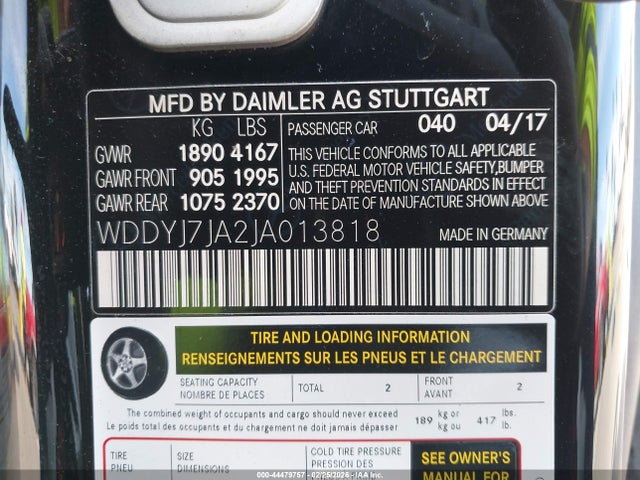 2018 Mercedes-benz Amg Gt S მანქანა იყიდება აუქციონზე, vin: WDDYJ7JA2JA013818, აუქციონის ნომერი: 44479757