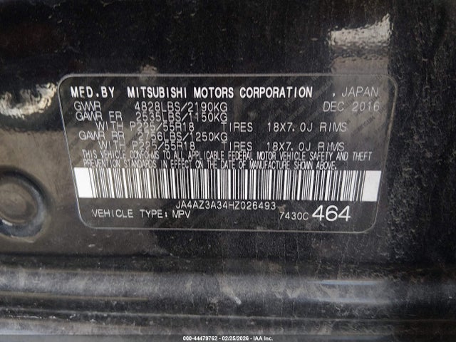 Aukcja sprzedaży 2017 Mitsubishi Outlander Se, vin: JA4AZ3A34HZ026493, numer aukcji: 44479762