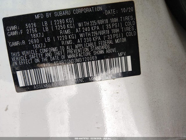 2021 SUBARU OUTBACK 4S4BTGND3M3120069 Photo 8