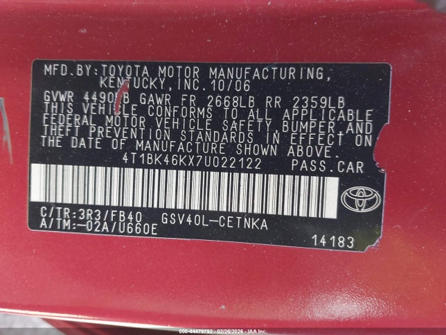 2007 TOYOTA CAMRY 4T1BK46KX7U022122 Photo 8